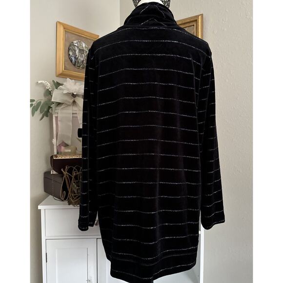 Talbots Women's Sweater Striped Velour Metallic Long Sleeve Sz L Cowl Neck - Picture 10 of 16
